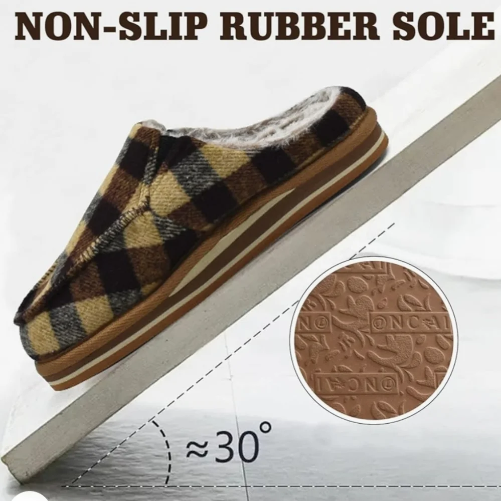 Men’s Anti Slip Cozy Fleece Memory Foam House Slippers - Plaid
